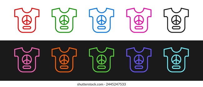 Set line Peace icon isolated on black and white background. Hippie symbol of peace.  Vector