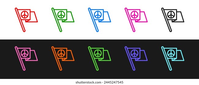 Set line Peace icon isolated on black and white background. Hippie symbol of peace.  Vector