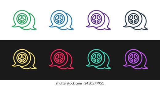 Set line Peace icon isolated on black and white background. Hippie symbol of peace.  Vector