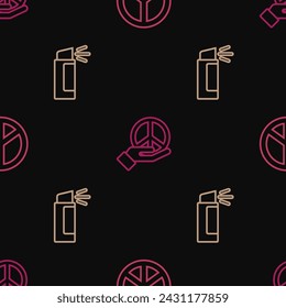 Set line Peace, Pepper spray and  on seamless pattern. Vector