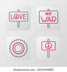 Set line Peace, Sun, No war and  icon. Vector