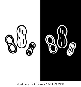 Set line Peanut icon isolated on black and white background.  Vector Illustration