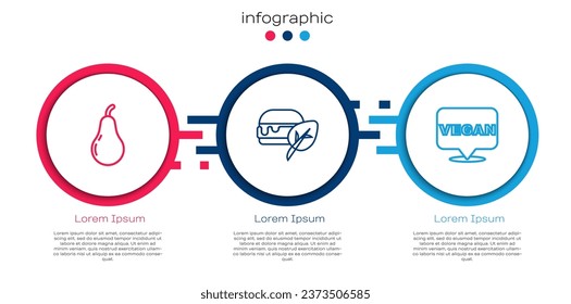 Set line Pear, Vegan food diet and . Business infographic template. Vector