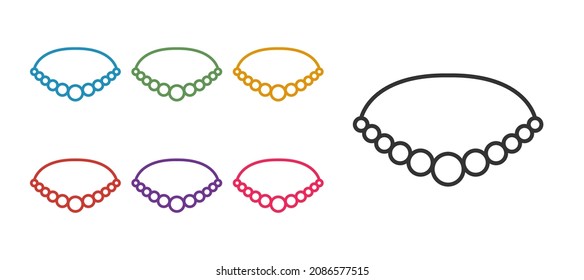 Set line Pearl necklace icon isolated on white background. Set icons colorful. Vector
