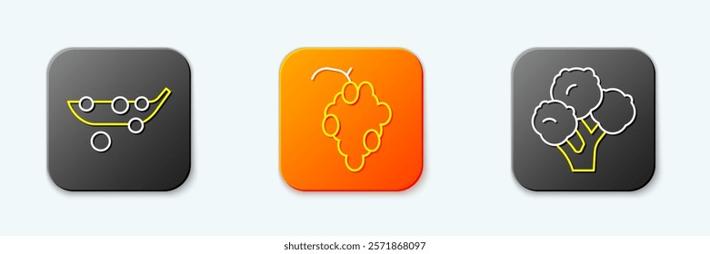 Set line Peas, Grape fruit and Broccoli icon. Vector