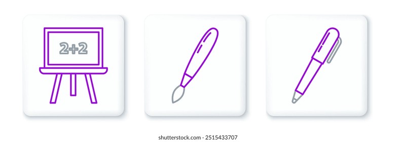Set line Pen, Chalkboard and Paint brush icon. Vector