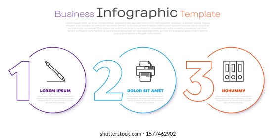 Set line Pen line, Printer and Office folders with papers and documents. Business infographic template. Vector