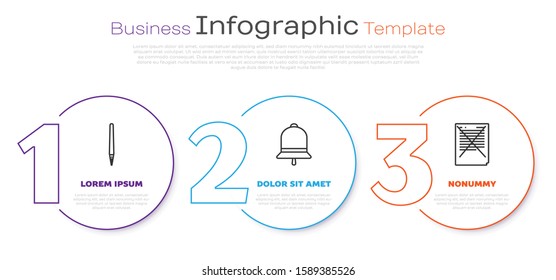 Set line Pen, Ringing bell and Exam paper with incorrect answers survey. Business infographic template. Vector