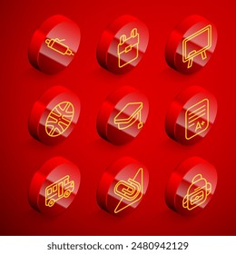 Set line Pen, School backpack, Chalkboard, Basketball ball, Graduation cap, Exam sheet with A plus grade, Bus and Paper clip icon. Vector
