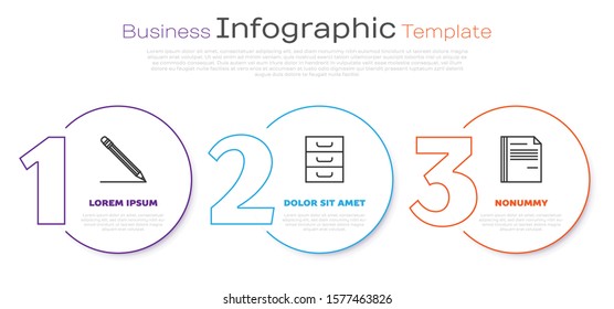 Set line Pencil with eraser and line, Drawer with documents and File document. Business infographic template. Vector