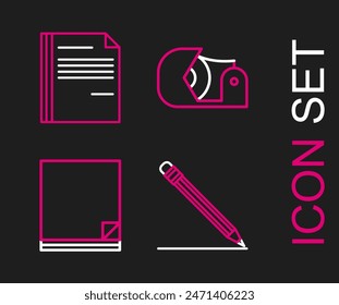 Set line Pencil with eraser and line, File document, Scotch and  icon. Vector