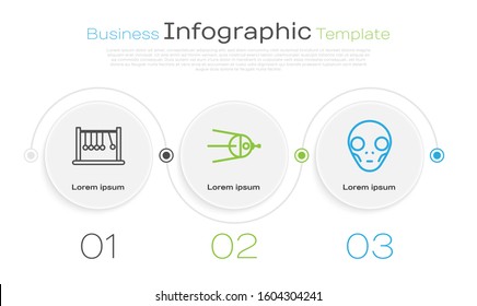 Set line Pendulum, Satellite and Extraterrestrial alien face. Business infographic template. Vector