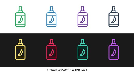 Set line Pepper spray icon isolated on black and white background. OC gas. Capsicum self defense aerosol. Vector