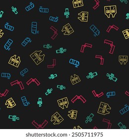 Set line Pepper spray, Sniper optical sight, Hunting jacket and Trap hunting on seamless pattern. Vector
