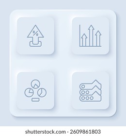 Set line Percent up arrow, Pie chart infographic,  and Graph, chart, diagram. White square button. Vector