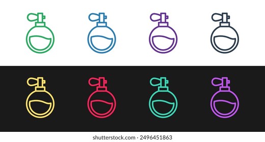 Set line Perfume icon isolated on black and white background.  Vector