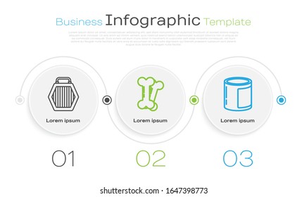 Fije la línea Carcasa de la mascota, Hueso del perro y comida enlatada. Plantilla de infografía empresarial. Vector