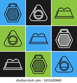 Set line Pet carry case, Pet food bowl and Pet bed icon. Vector