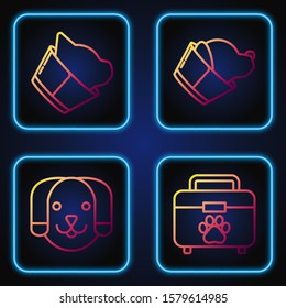 Set line Pet first aid kit, Dog, Veterinary clinic symbol and Veterinary clinic symbol. Gradient color icons. Vector