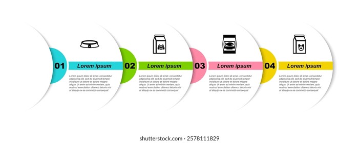 Set line Pet food bowl, Bag of for cat,  and dog. Business infographic template. Vector