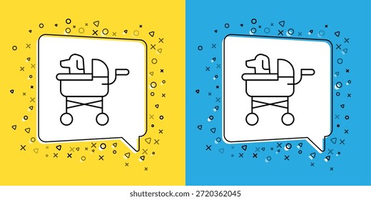 Conjunto de línea Icono de cochecito de mascotas aislado en fondo amarillo y azul.  Vector