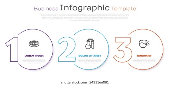 Set line Petri dish with bacteria, Test tube and . Business infographic template. Vector