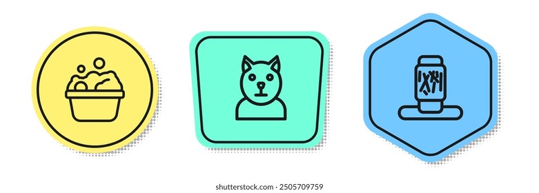 Set line Pets bath, Cat and scratching post. Colored shapes. Vector