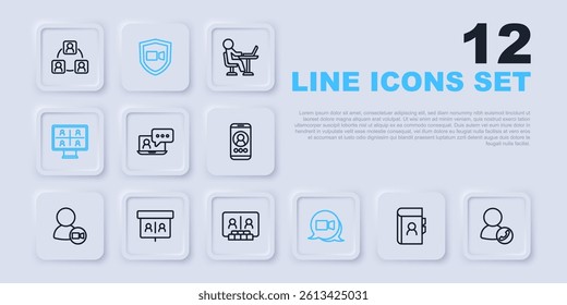 Set line Phone book, Video chat conference,  and  icon. Vector