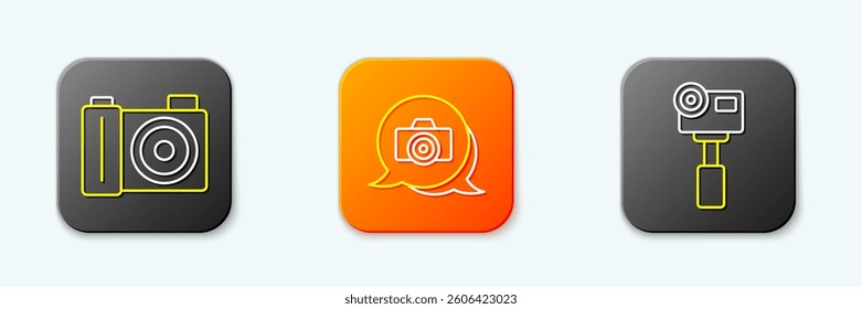 Set line Photo camera,  and Action extreme icon. Vector