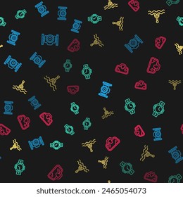 Set line Photo camera for diver, Diving watch, Floating buoy and mask on seamless pattern. Vector