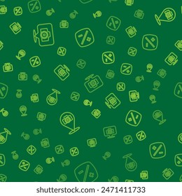 Set line Photo camera,  and Exposure compensation on seamless pattern. Vector