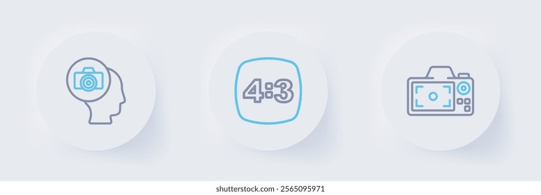 Set line Photo camera, frame 4 and  icon. Vector