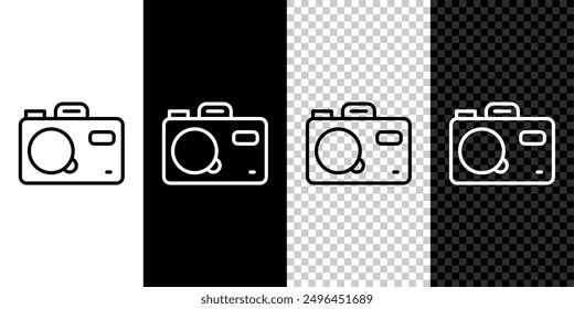 Set line Photo camera icon isolated on black and white, transparent background. Foto camera. Digital photography.  Vector