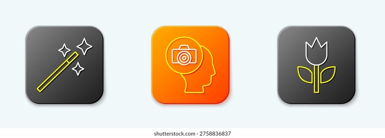 Set line Photo retouching, camera and mode macro icon. Vector