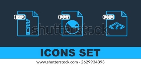 Set line PHP file document, ZIP and PPT icon. Vector
