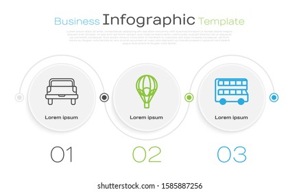 Set line Pickup truck, Hot air balloon and Double decker bus. Business infographic template. Vector