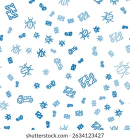 Set line Pickup truck, Waterproof rubber boot and Insect fly on seamless pattern. Vector