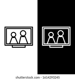 Set line Picture frame on table icon isolated on black and white background.  Vector Illustration