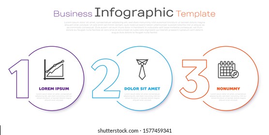 Set line Pie chart infographic, Tie and Calendar. Business infographic template. Vector