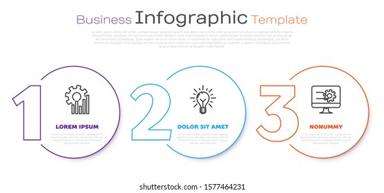 Set line Pie chart infographic, Light bulb with rays shine and concept of idea and Computer monitor with graph chart. Business infographic template. Vector