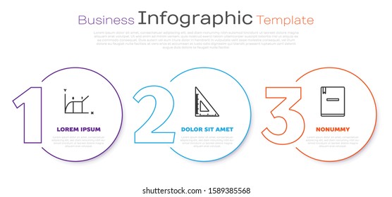 Set line Pie chart infographic, Triangular ruler and Notebook. Business infographic template. Vector