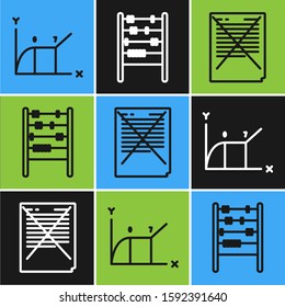 Set line Pie chart infographic, Exam paper with incorrect answers survey and Abacus icon. Vector