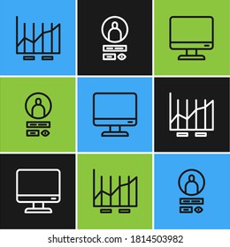 Set line Pie chart infographic, Computer monitor screen and Create account icon. Vector