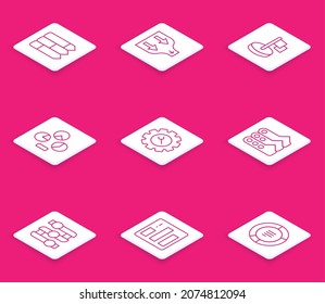 Establecer la infografía de gráfico circular de línea, flecha, marca, llave y engranaje, gráfico, gráfico, diagrama e icono. Vector