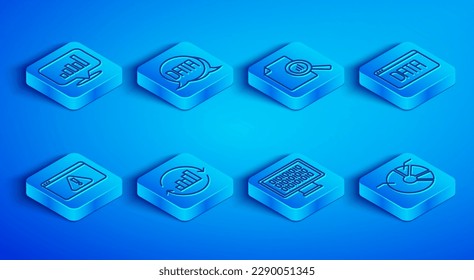 Set line Pie chart infographic, Data analysis, Document with, Binary code, Browser exclamation mark and  icon. Vector