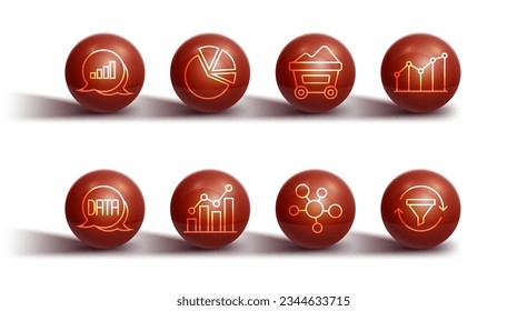 Set line Pie chart infographic, Data analysis, Mind map, Sales funnel with and Coal mine trolley icon. Vector