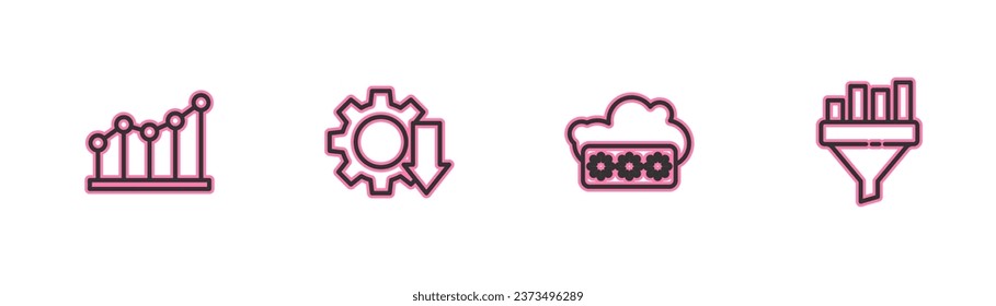 Set line Pie chart infographic, Password protection, Cost reduction and Sales funnel with icon. Vector