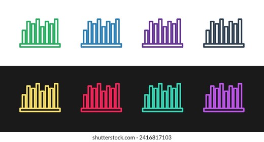 Establecer línea Icono de infografía de gráfico circular aislado en fondo blanco y negro. Signo de diagrama de diagrama.  Ilustración vectorial