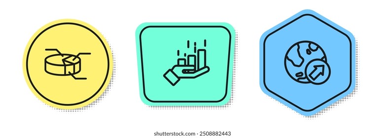 Set line Pie chart infographic, Financial growth and . Colored shapes. Vector