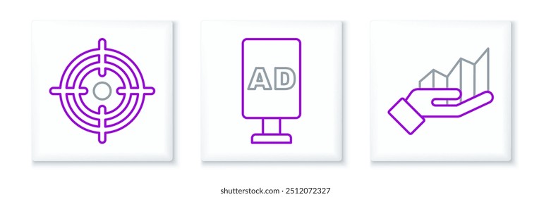 Establecer infografía de gráfico circular de línea, destino e icono. Vector